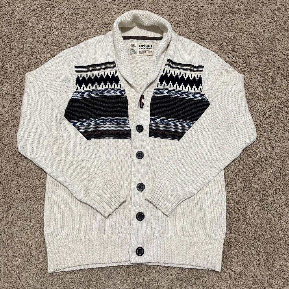 Urban Pipeline Sweater Mens Medium Beige Cardigan Buttons Native Southwestern